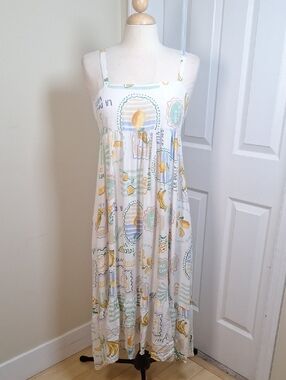 Paper Heart Linen Blend Destination Print Midi Dress